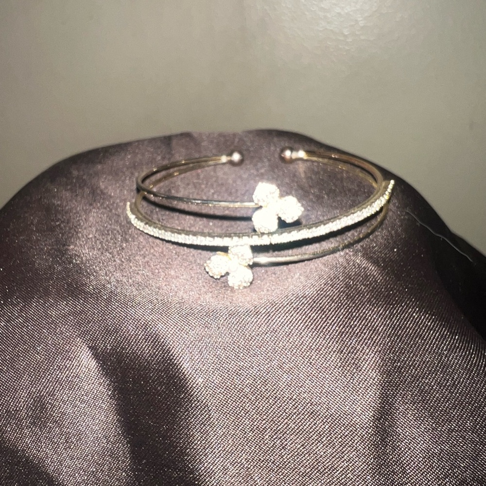 Gold-Tone Open Cuff Bracelet with Crystal Flower Accents